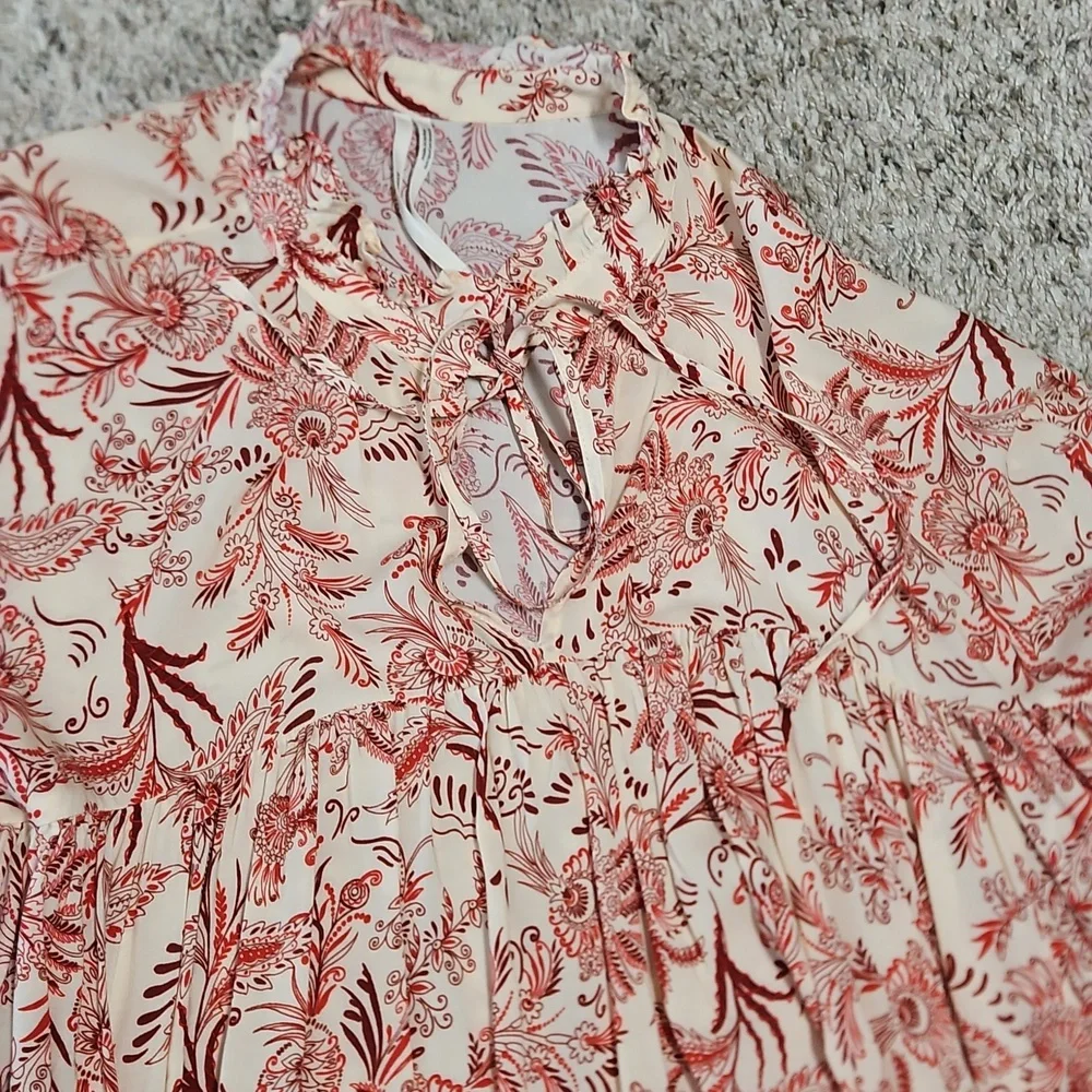 NWOT Anthropologie Tir-front Peasant Red and Cream Blouse - Picture 6 of 9